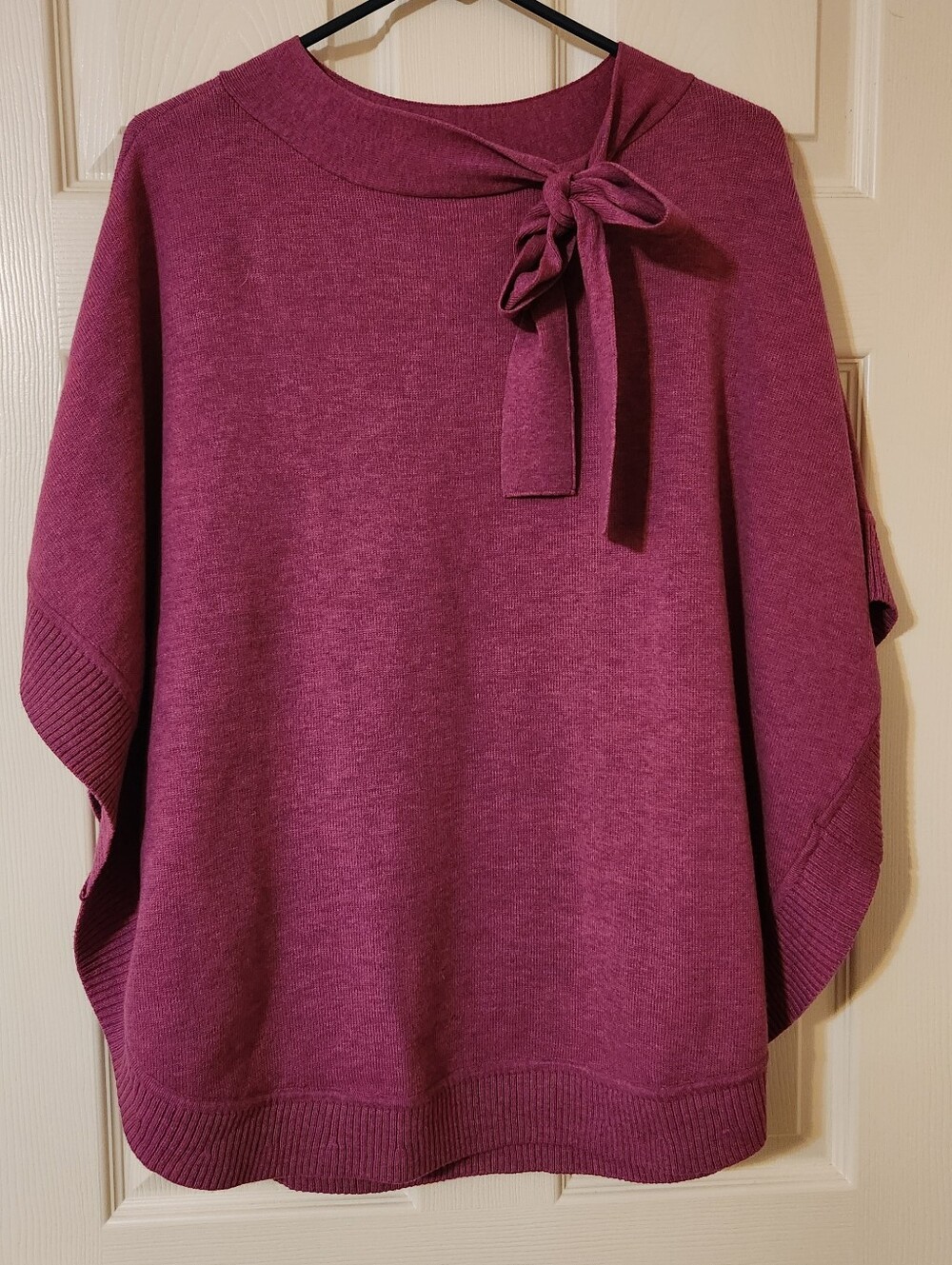Talbots Magenta Pink Side Tie Neck Poncho Sweater Womens Cape Ribbed Knit Top M